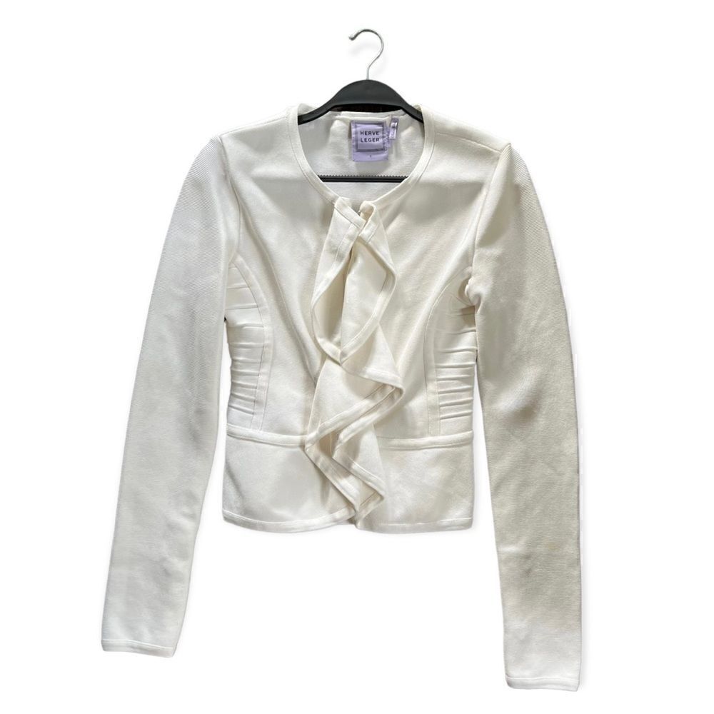 Herve Leger Jacket, NWOT, Ruffle White Jacket Blazer